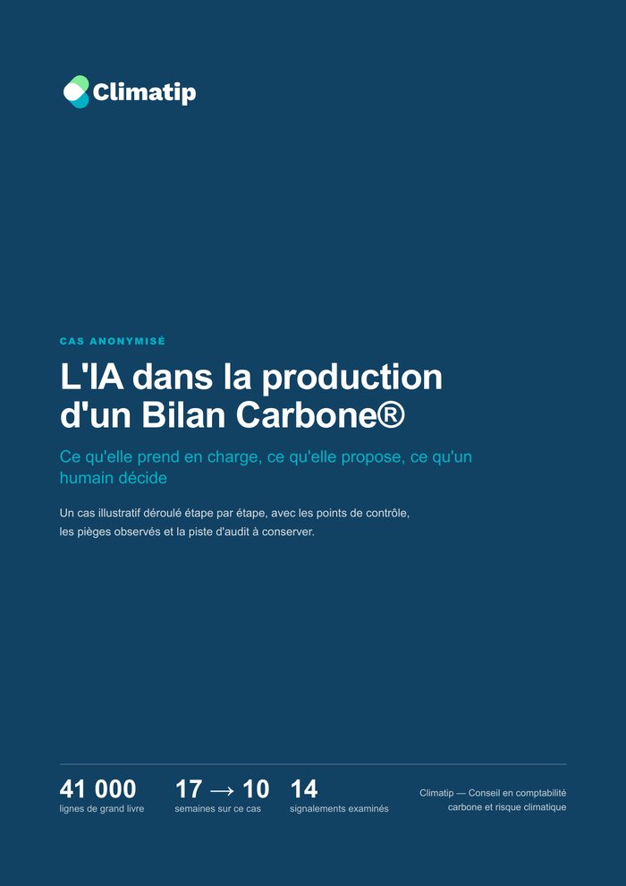 Couverture : L’IA dans la production d’un Bilan Carbone, cas illustratif Climatip